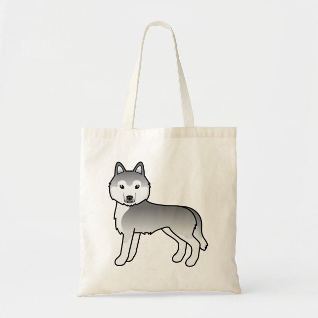 Silver Siberian Husky Söt Tecknad Hund Tote Väska (Framsidan)