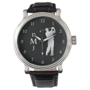 Silver Silhouette Golfer Monogram Armbandsur