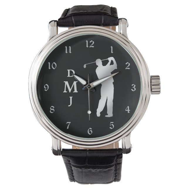 Silver Silhouette Golfer Monogram Armbandsur (Framsida)