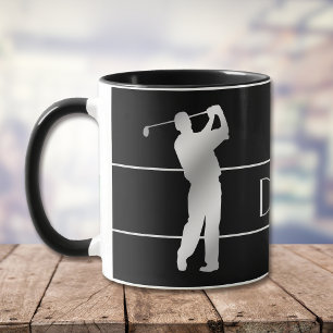 Silver Silhouette Golfer Monogram Mugg