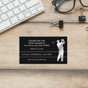 Silver Silhouette Golfer på Black Visitkort