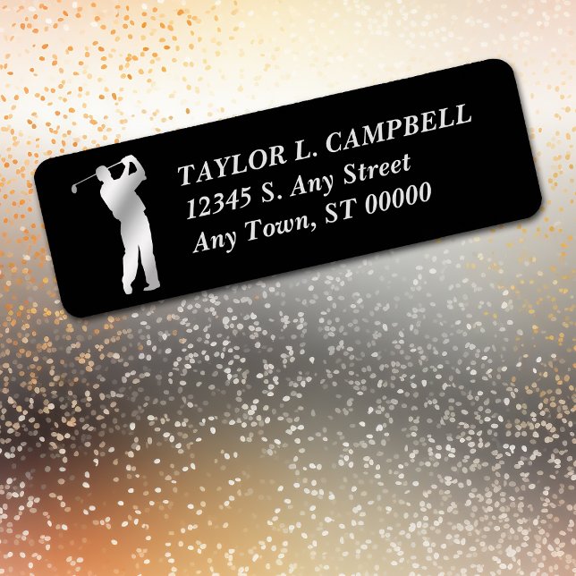 Silver Silhouette Golfer Return-adressetikett Returadress Etikett (Skapare uppladdad)