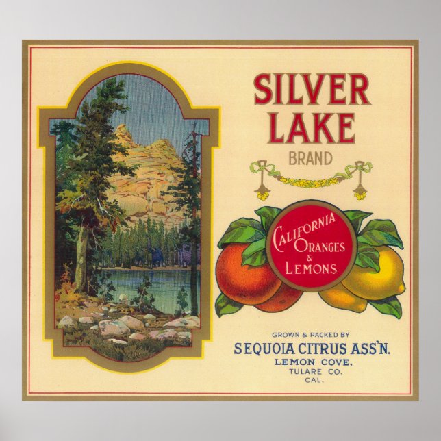 Silver Sjö Orange LabelLemon Cove, CA Poster (Framsidan)