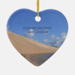 Silver Sjö Sand Dunes, Mears, Michigan Heart Julgransprydnad Keramik