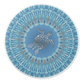 Silver Sjösköldpadda Mandala Turkos Geometrisk Knopp