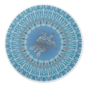 Silver Sjösköldpadda Mandala Turkos Geometrisk Knopp