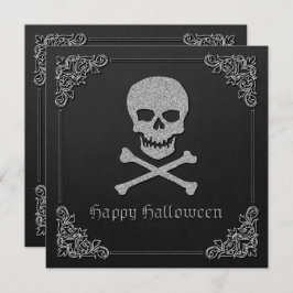 Silver Skull & Crossbone Halloween Inbjudningar