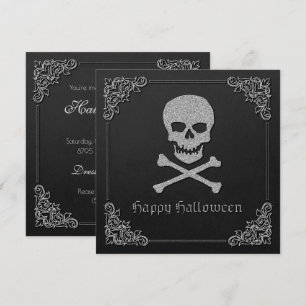 Silver Skull & Crossbone Halloween Inbjudningar