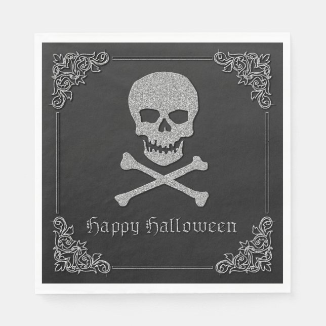 Silver Skull & Crossbone Halloween Pappersservett (Framsidan)