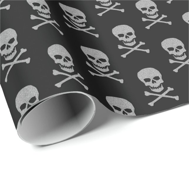 Silver Skull & Crossbone Halloween Presentpapper (Rullad Hörn)