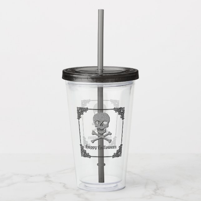 Silver Skull & Crossbone Halloween Take Away Mugg (Framsida)