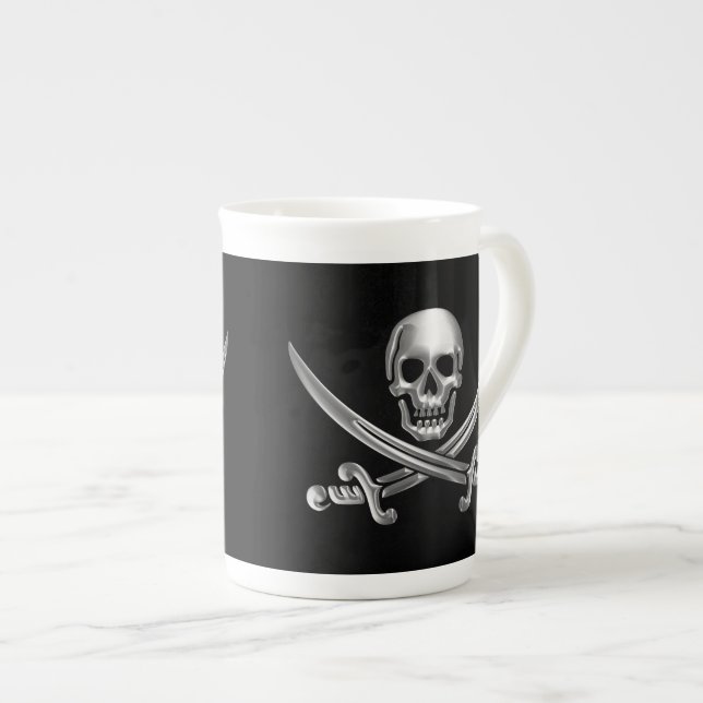 Silver Skull och korsade ord Benporslin Mugg (Framsida höger)