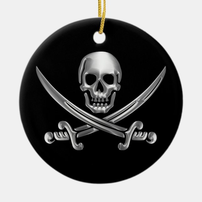 Silver Skull och korsade ord Julgransprydnad Keramik (Framsidan)