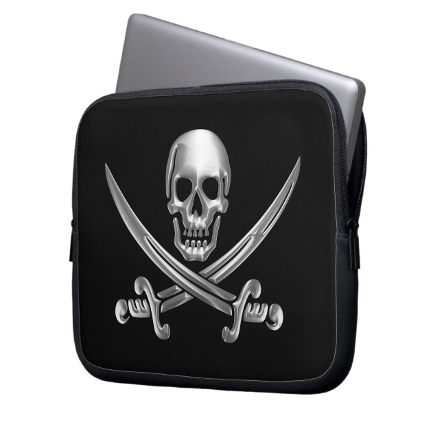 Silver Skull och korsade ord Laptop Sleeve (Framsidan Vänster)