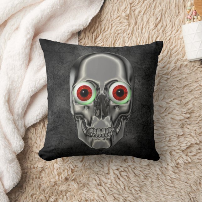 Silver Skull Red Eyebollar Kudde (Filt)