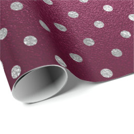 Silver Small Polka dots Grått Metallic Beet Red Presentpapper
