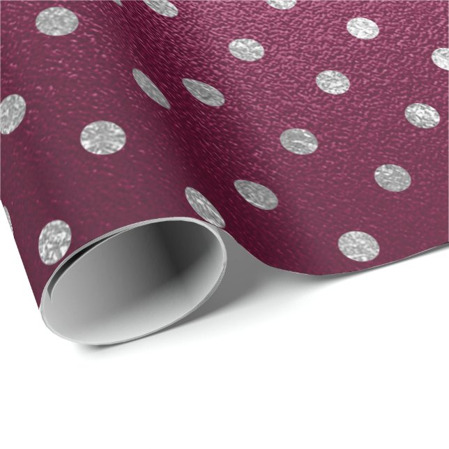 Silver Small Polka dots Grått Metallic Beet Red Presentpapper (Rullad Hörn)