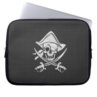Silver Smiling Pirate on Carbon Fiber Style Laptop Fodral