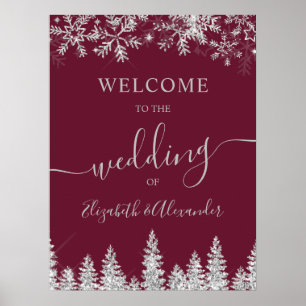 Silver snö tall röd jul vinter bröllop poster