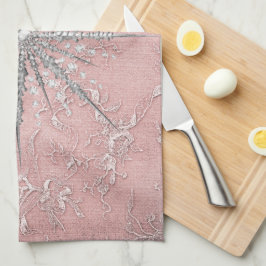 Silver-snöflaken rosa elegant vintage vinter kökshandduk