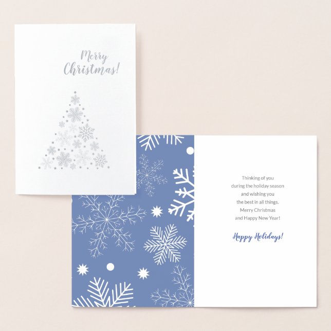 Silver Snöflinga Julgran Elegant REDIGERBAR Folierat Kort (Display)