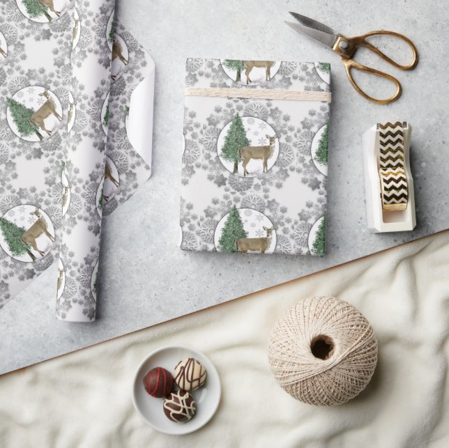 Silver Snöflinga med Vitstjärtshjort  Presentpapper (Hantverk)