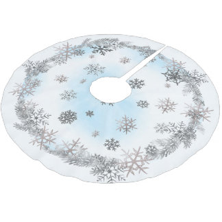 Silver snöflinga och blå vattenfärg julgransmatta borstad polyester