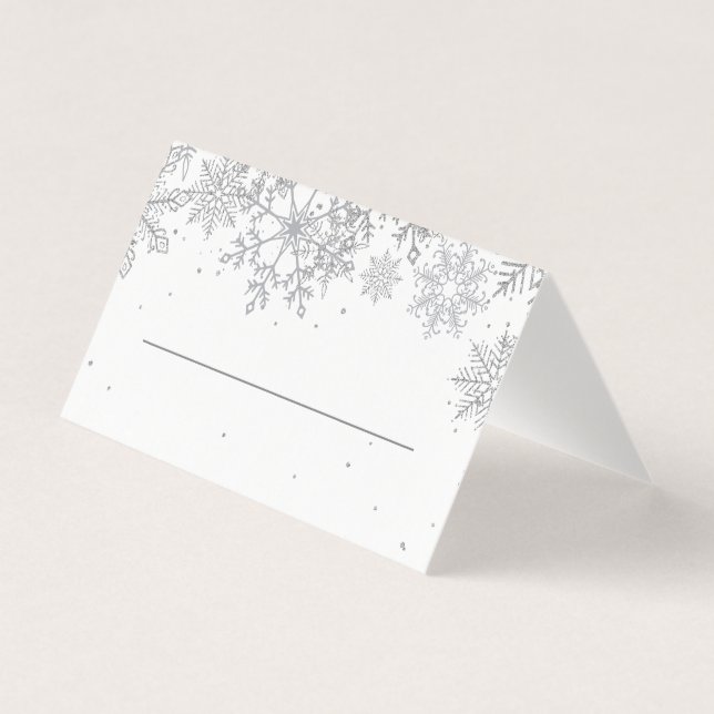 Silver Snöflinga Platskort Kort (Framsida)