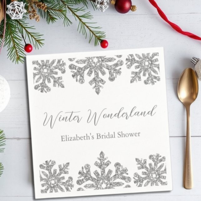 Silver Snöflinga Vinter Bröllopsdusch Pappersservett (Skapare uppladdad)