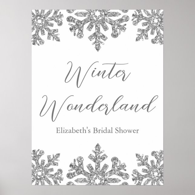 Silver Snöflinga Vinter Bröllopsdusch Poster (Framsidan)