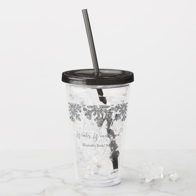 Silver Snöflinga Vinter Bröllopsdusch Take Away Mugg (Framsida Ice)