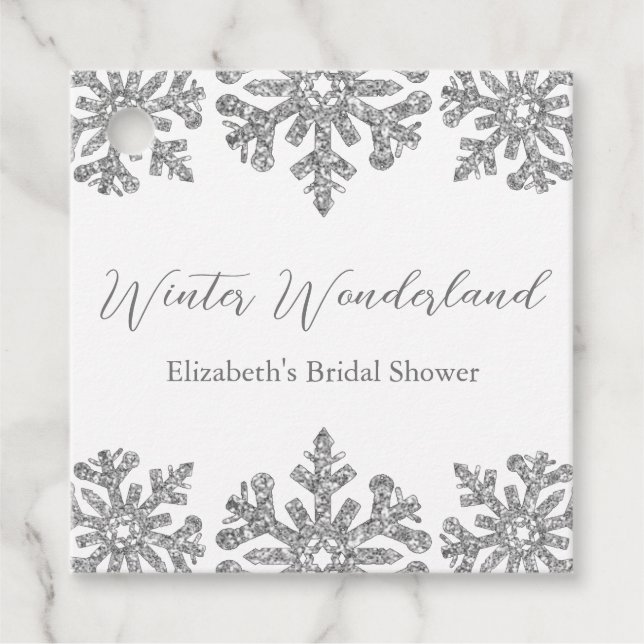 Silver Snöflinga Vinter Bröllopsfest Gåvor Etiketter (Framsida)