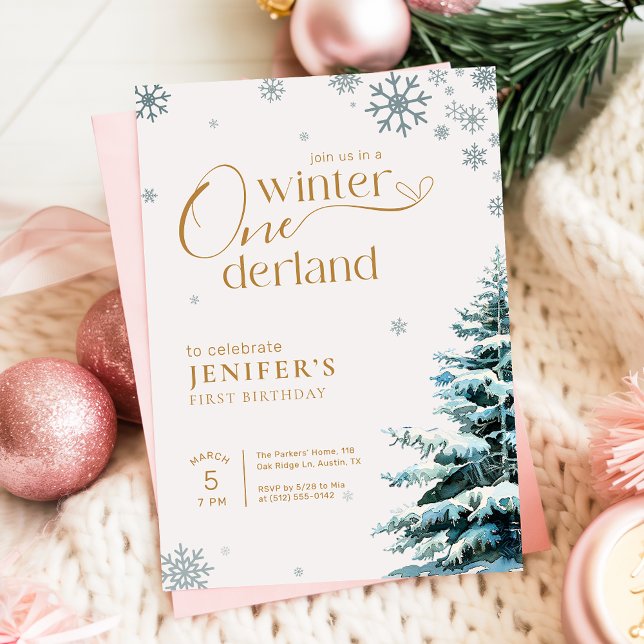 Silver Snöflinga Vinter Onederland 1-årsdag Inbjudningar (Skapare uppladdad)