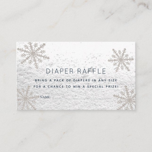 Silver Snöflingor Babyskor Diaper Raffle Biljett Tilläggskort (Framsida)