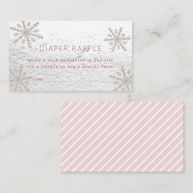 Silver Snöflingor Babyskor Diaper Raffle Biljett Tilläggskort (Fram/baksida)
