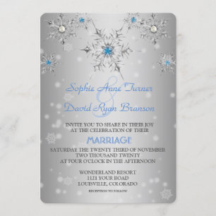 Silver Snöflingor Crystals Blue Pearls Bröllop Inbjudningar