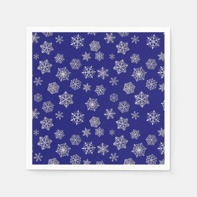 Silver snöflingor i mörk blått sammanhang pappersservett (Framsidan)