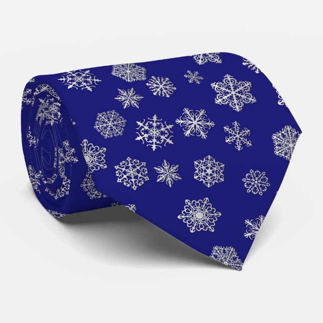 Silver snöflingor i mörk blått sammanhang slips (Rullad)