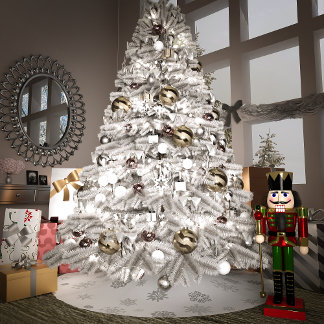 Silver Snöflingor Julgransmatta Borstad Polyester