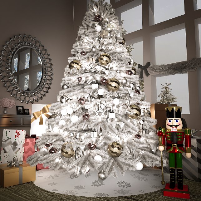 Silver Snöflingor Julgransmatta Borstad Polyester (Skapare uppladdad)