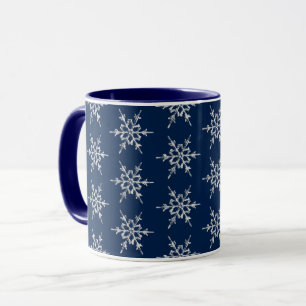 Silver Snöflingor på Deep Midnight Blue Mugg