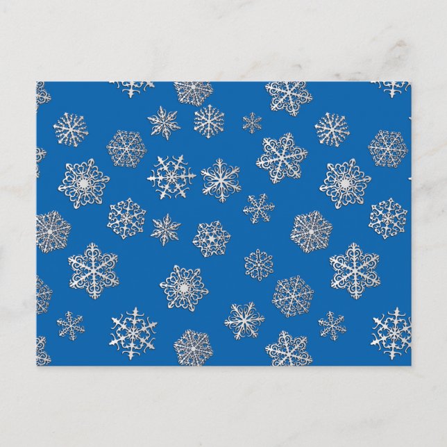 Silver snöflingor på en koboltblå bakgrund vykort (Framsida)