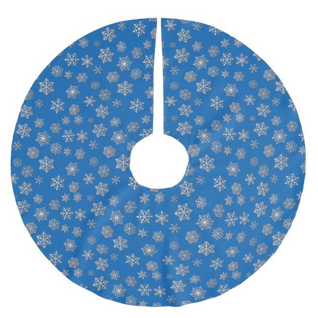 Silver snöflingor på koboltblå bakgrund julgransmatta borstad polyester (Framsidan)