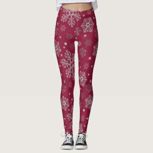 Silver snöflingor på mörk röd leggings