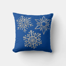 Silver Snöflingor på vinterblått Kudde