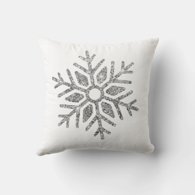 Silver Snöflingor på Vintervit Kudde (Baksida)