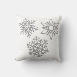 Silver Snöflingor på Vintervit Kudde