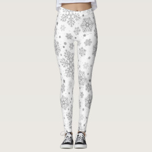 Silver snöflingor på vitt leggings