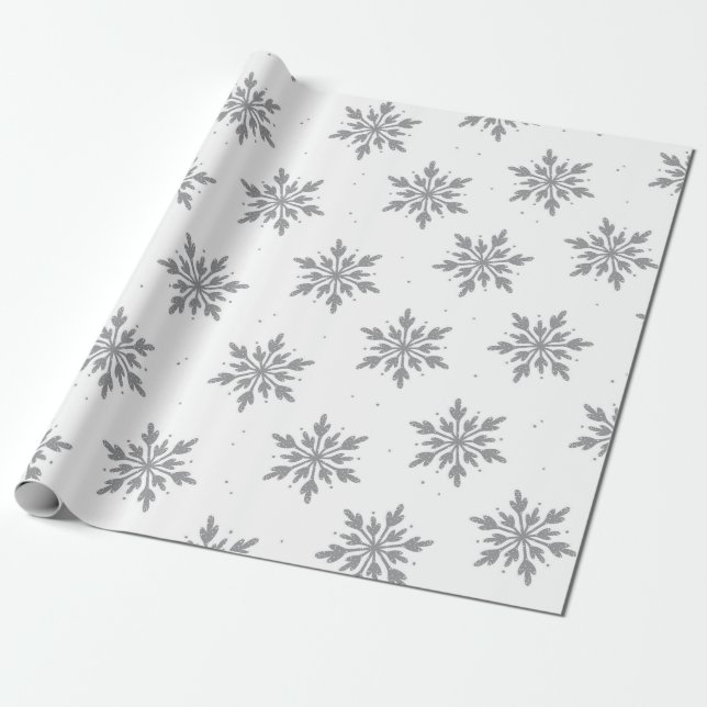 Silver Snöflingor Papprare Presentpapper (Utrullad)