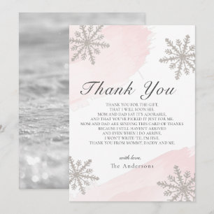Silver Snöflingor Rosa Baby Shower Tack för ditt k Inbjudningar